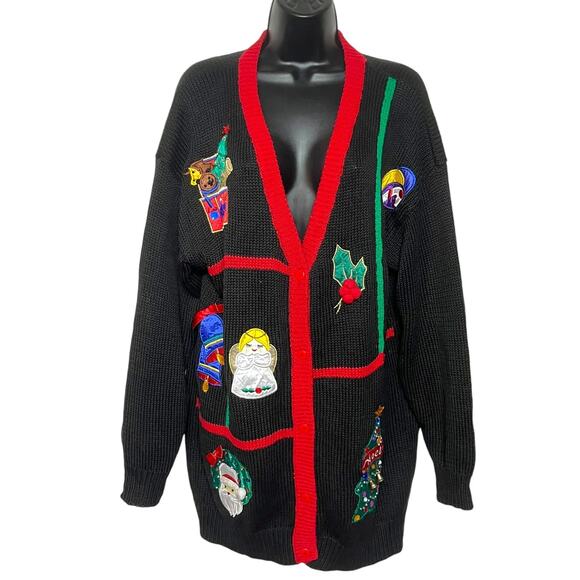 A Work in Progress Sweaters - VTG CHRISTMAS CARDIGAN SWEATER 80s 90s GRANDMA COTTAGE PARTY WORK IN PROGRESS M